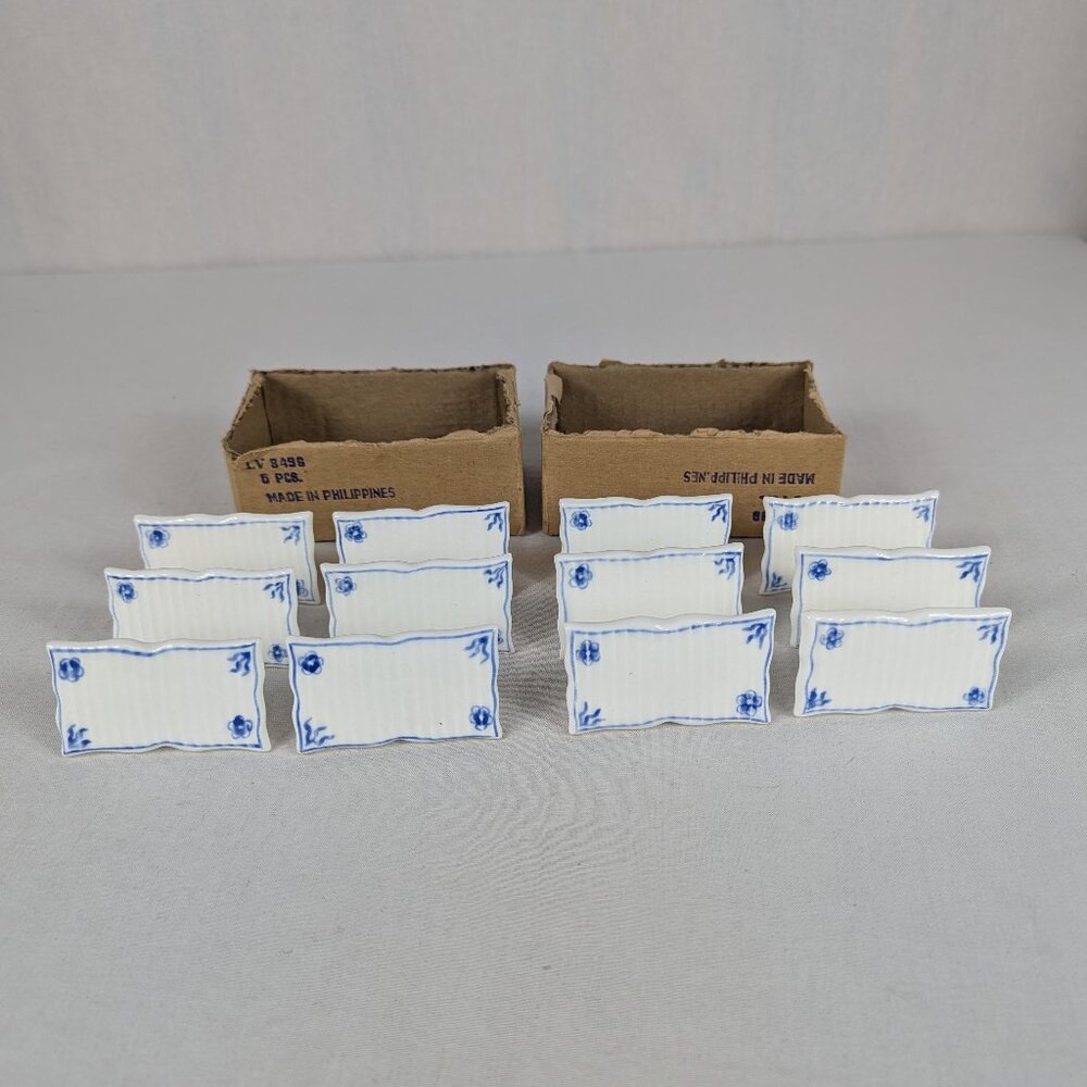 Vintage Blue White Porcelain Place Cold Holders Floral Delft Made in Philippines